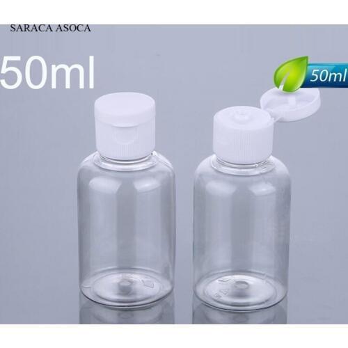 50pcs/lot Transparent Container White Flip Cap 50ml Plastic Empty Flip Open Refillable Bottles
