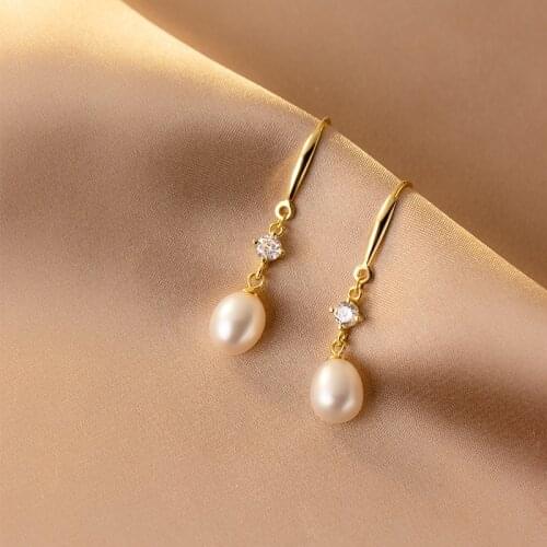 Real. 925 Sterling Silver Ear Freshwater Pearl Waterdrop & CZ 4A+ Piercing Hook Earrings dangle C-G9857