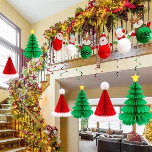 3pcs Honeycomb Christmas Ornaments Christmas Decorations for Home Honeycomb Christmas Tree Christmas Hat Pendant Navidad 2021