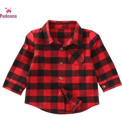 Baby Boys Shirt Girl Cotton Plaid Shirts Kids Red Plaid Blouse Baby Girl Autumn Tops Toddler Casual Blouse
