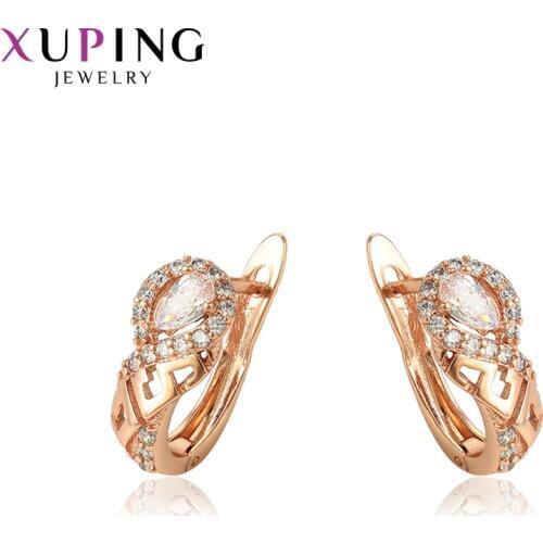 Xuping Fashion Temperament Rose Gold Color Plated Hoop Earrings Elegant Style for Women Girls Nice Graduation Gifts 95822