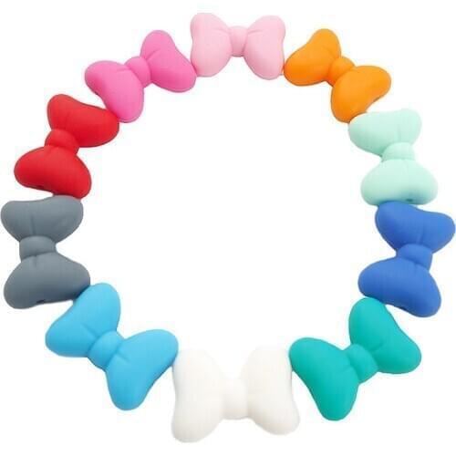 Chenkai 50PCS Bowknot Silicon Beads BPA Free Cute Silicone Pacifier For Infant DIY Baby Chewable Teething Making Jewelry Gift