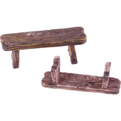 Couple Bench Action Figurine DIY Doll Houses Accesories 2pcs Dollhouse Wooden Chair Stool Fairy Garden Miniatures Decor