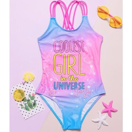 Letter Print Swimsuit One Piece Girl 2-8 Years Childrens Swimwear Kids Cross Back Girls Bathing Suit Monokini Summer Beachwear