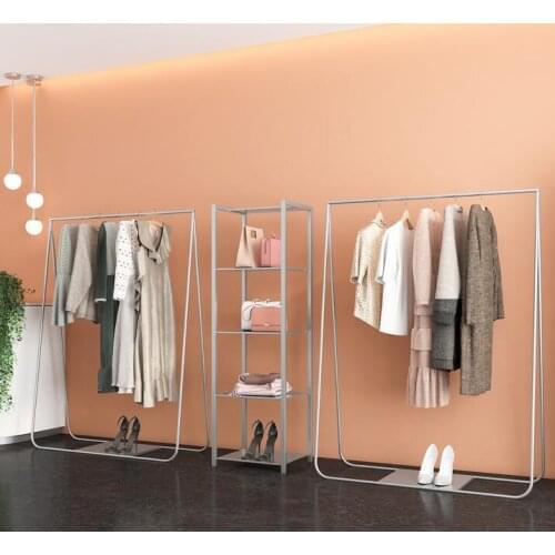 Tie Yi Clothing Store Display Rack Floor-to-floor Clothing Rack Womens Wear Store Side Rack Hanging Rack Hanging hanger Silver