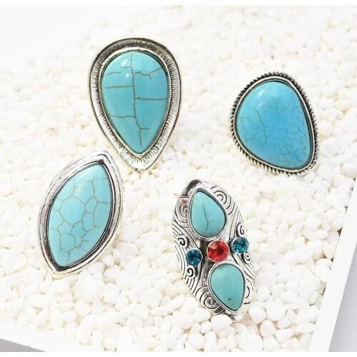 Idealway Punk Style Big Black Stone Finger Rings for Women Bohemian Wedding Party Birthday Gift Ring Vintage Jewelry Anel