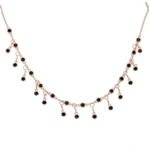 Rose gold black bezel cz station tassel chain romantic gorgeous fashion women choker necklace 2019 new