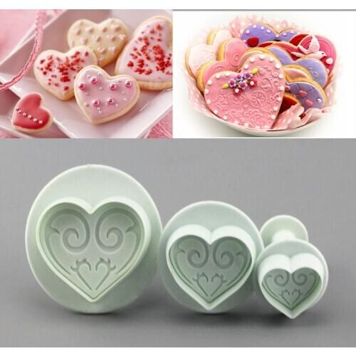 1SET Pattern Hearts Plunger Fondant Cookies Molds Cutters Sugar Craft Biscuits Moulds Cup Cake Desserts Decoration DIY Tools