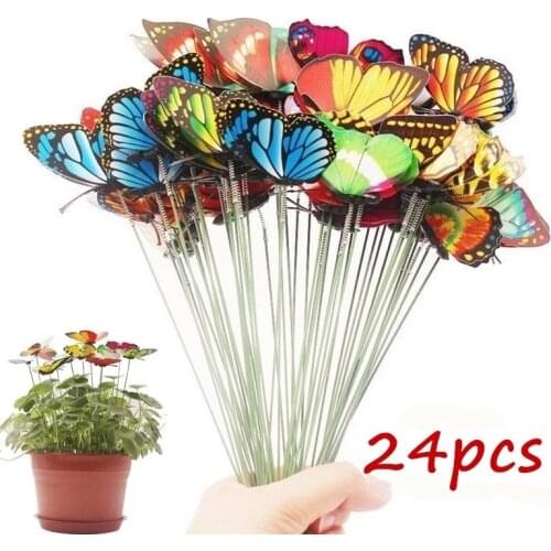 24Pcs Butterfly Stakes 7cm Garden Butterfly Stakes Decor Outdoor Yard Patio Planter Flower Pot Garden Decor