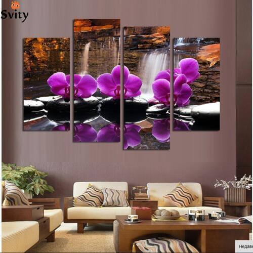 4 Panel Modern Abstract Butterfly Flower Painting Hot sell Landscape Picture Canvas Art Home Decor For Living Room No Frame