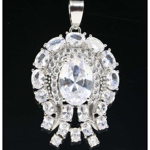 39x30mm Romantic Round Created Golden Citrine Zircon Womans Making Jewelry Silver Pendant