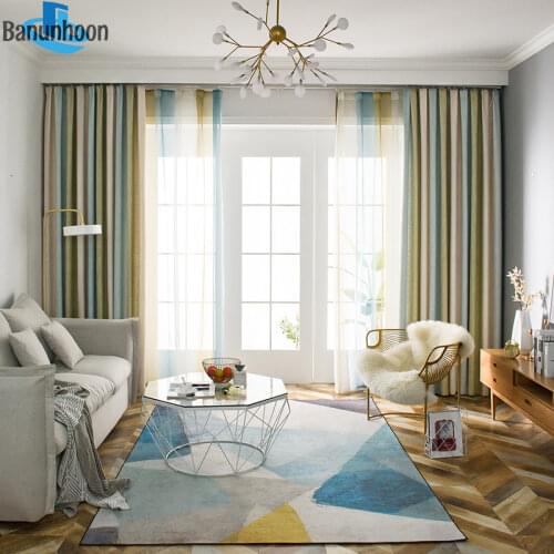 Promotion New Living Room Yarn Dyed Home Curtains And Gradient Cotton Blend Physical Tulle Curtain For Living Room Bedroom
