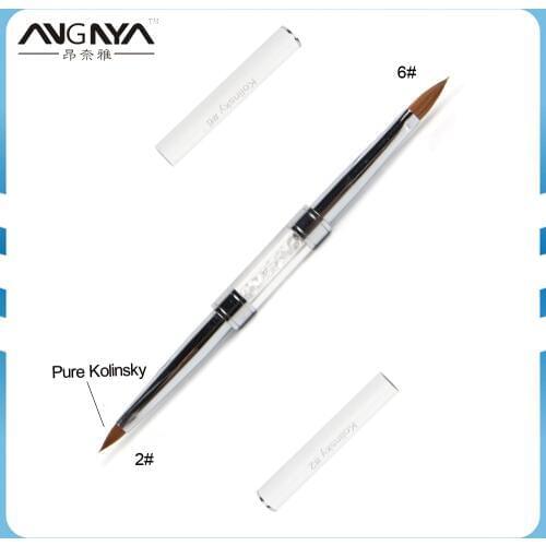 ANGNYA Double End 2#6# Pure Kolinsky Sable Brush Acrylic Nail Art Brush Crystal Handle DIY Manicure Nail Tip Image Drawing Tool