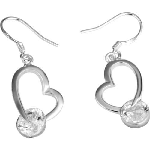 Free Shipping Crooked heart earrings,N925 Sterling Silver color Earrings wholesale jewelry E102