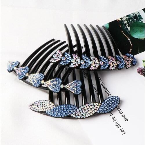 4Inch Large Black Hair Claws With Crystal Flower Design Women Girls Plastic Hair Side Comb Clip Accessories Decoretion