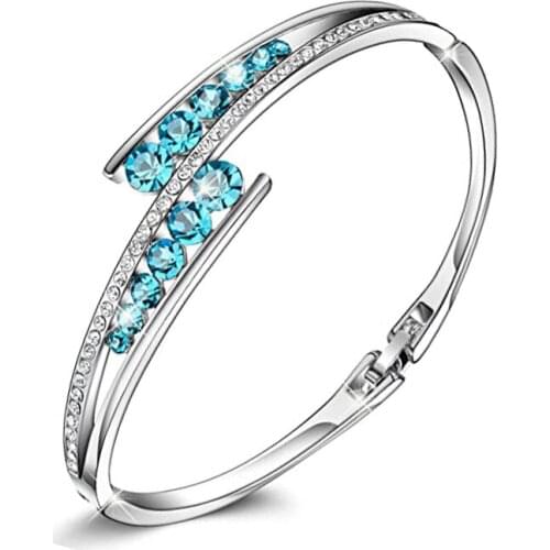 Hermosa Bangle Bracelets Blue Austrian Crystal Adjustable Hinged Jewelry for Women Mothers Day Gifts