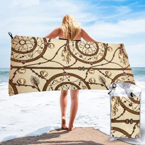 Quick Drying Towel Romantic Vintage Ethnic Feathers Dream Catcher Microfiber Camping Hiking Hand Face Towel Outdoor Travel Kits