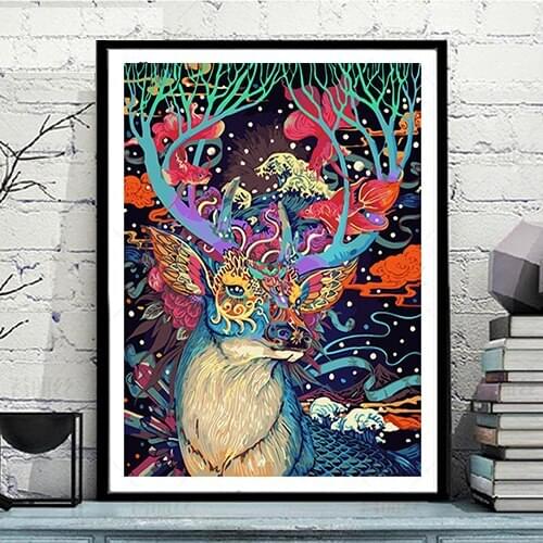 MaHuaf-X153 Digital Oil Painting On Canvas hand painted gift set of mystic deer 40x50 framed wall Pictures Painting By Numbers