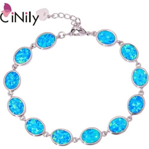 CiNily Created Blue Fire Opal Silver Plated Wholesale Hot Sell Fashion for Women Jewelry Chain Bracelet 8 1/8" OS455