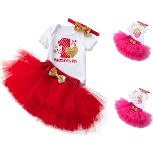 Embroidery-Party Birthday Infant Toddler Baby Girl Dress Short Sleeve Romper & Skirt Suit 3PCs Kids Clothes-Tulle Party Set