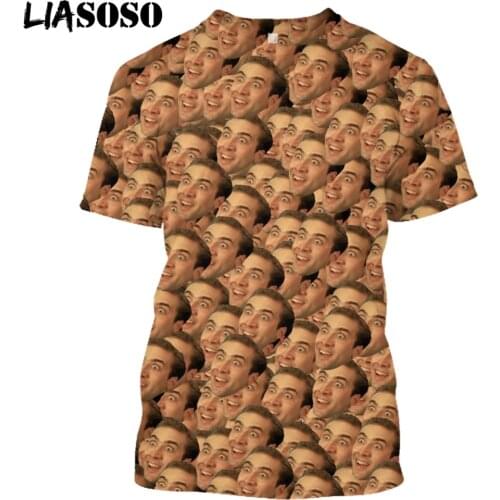 LIASOSO Nicolas Cage T-shirt Harajuku Anime 3D Print Fun Adult Tee Graphic Hiphop Top Men Women Summer Short Sleeve Jogger Shirt