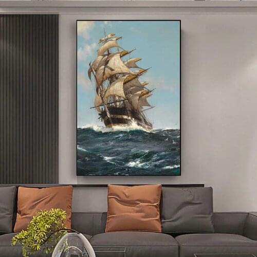 Seascape Canvas Art Paintings for Living Room Wall Posters and Prints Ship Sailing In The Wave Pictures Home Decor Art Cuadros