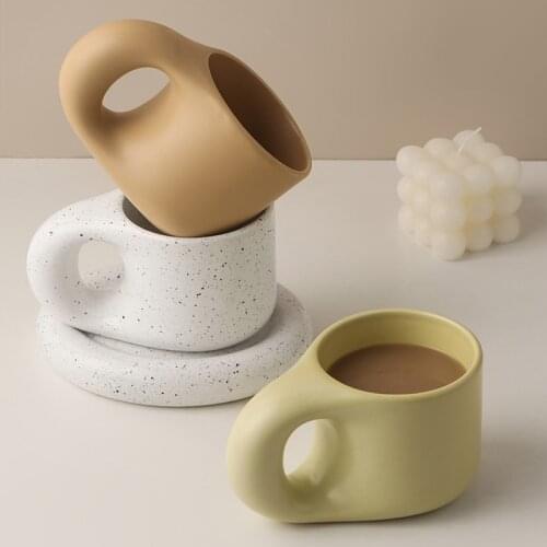 300ml Nordic Ceramic Speckled Bold Mug Plate set Coffee Milk Tea Cup Dinnerware Western Dish Dessert Plate Cake Rustic Dishware