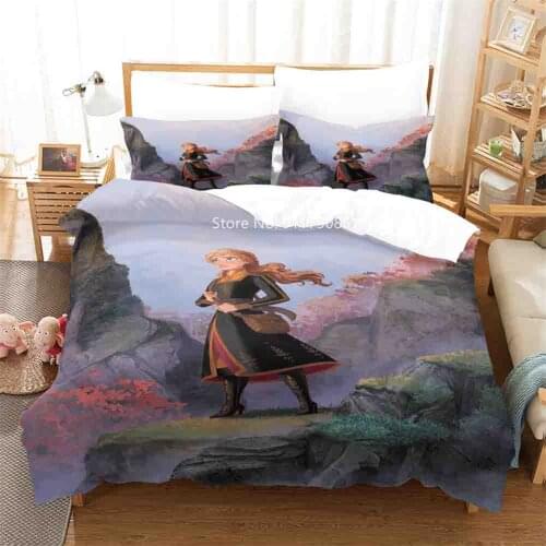 Disney Movie Characters Princess Elshana Printed Bedding Set Comfortable Duvet Quilt Cover Pillowcase Cute Girl Bedroom Decor