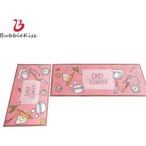Bubble Kiss Cartoon Kitchen Mat Fashion Pink Rugs Home Absorbent Rug Long Non-Slip Area Rugs Cute Kitchen Rug Bedroom Foot Mat