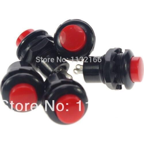 Red 2 Pin Hole 12mm SPST OFF-(ON) 1A 125VAC NO Momentary Push Button Switch