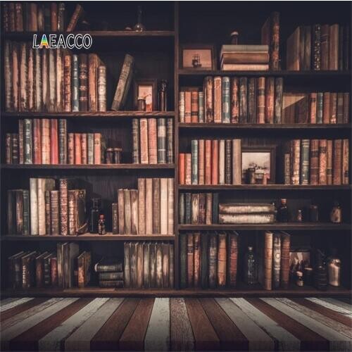 Laeacco Bookshelves Library Books Wooden Floor Photo Backgrounds Photography Backdrops Study Room Decor Photophone Photo Studio
