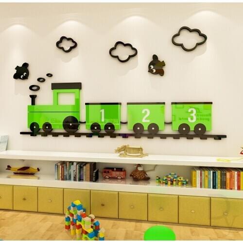 Small train 3d stereo wall stickers cartoon childrens room bedroom wall decoration kindergarten background wall classroom l