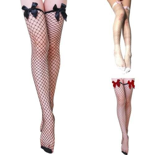 Cute Lace Top Thigh High Stockings Bow Elastic Fishnet Over Knee Medias De Mujer Kawaii Anime Cosplay Hosiery Sexy Lingerie 2021