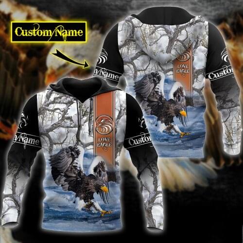 Personalized Name Love Eagle 3D Printed Fashion Mens Autumn Hoodie Sweatshirt Unisex Streetwear Casual Zip Jacket Pullover KJ515