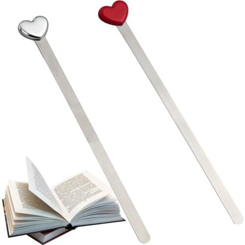 Fashion Simple Red Sliver Love Heart Metal Bookmarks Creative Beautiful High Quality Bookmark Reading Assistant Book Support