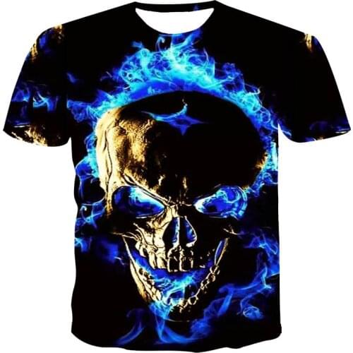 2021 Summer Fashion 3D Skull Printed Mens T-shirt Breathable Street Clothing Stitching Printed T-shirt Male XXS-6XL