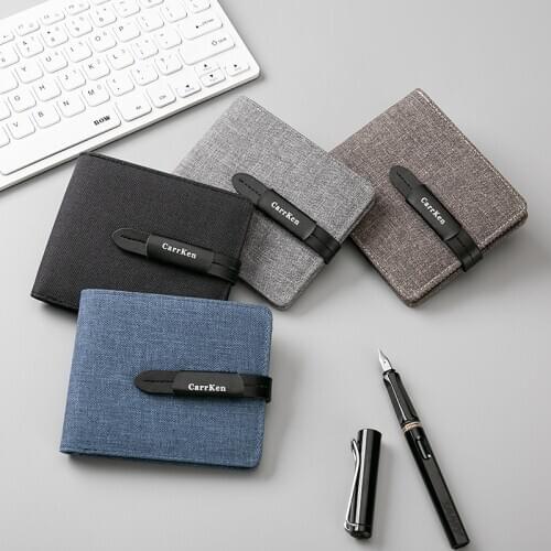 Men 's Short Wallet Stylish Canvas Bag Multi-Function Tri-Fold Contrasting Color Spell Leather Card Holder Driving License Bag