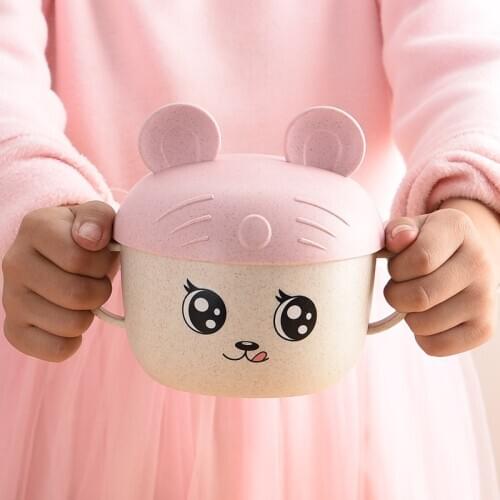 2pc/set baby feeding tableware wheat cartoon plate childrens tableware set anti scalding plate training bowl + spoon