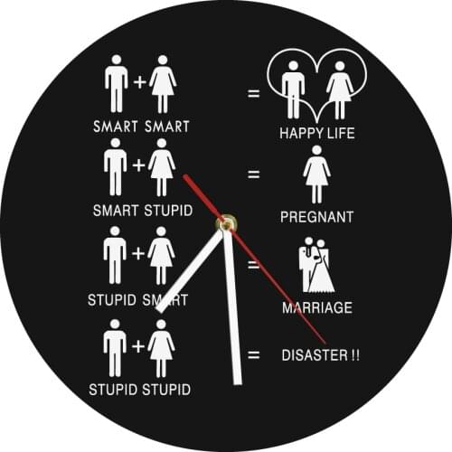 Funny Happy Life Marriage Wall Clock 12" Wicked Wedding Silhouette Clock Modern Wall Art Valentines Day Gift