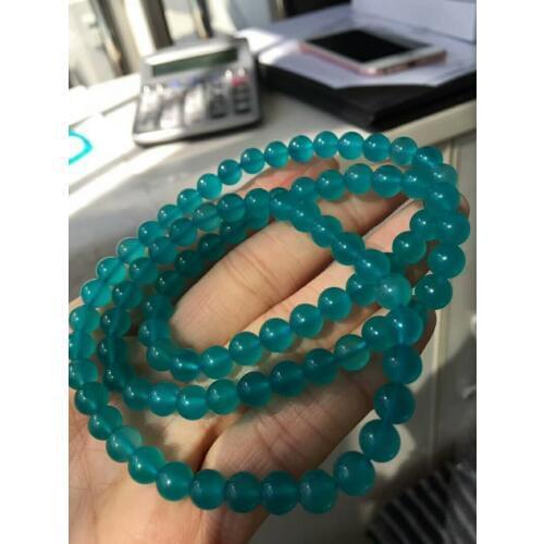 Genuine Ice Amazonite Stone Charm Stretch Fashion Women Round Beads Three-Laps Bracelet 6.8mm