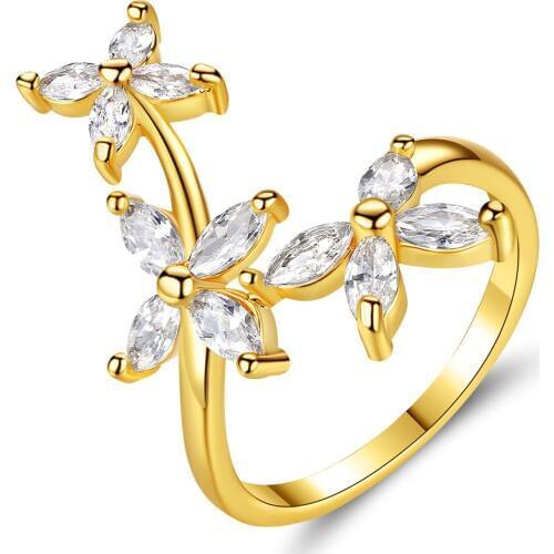 Hainon New Cute Flower Shape Finger Wedding Rings for Women Gold Color Clear Zircon Engagement Ring Glamour Jewelry Girl Gift