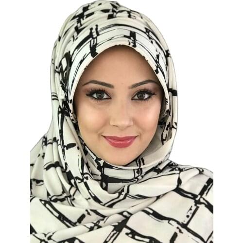 New Fashion Islamic Muslim Headscarf Hijab Clothing Scarf Hijab Ready Shawl Black White Pattern Buckle Striped Hat Shawl