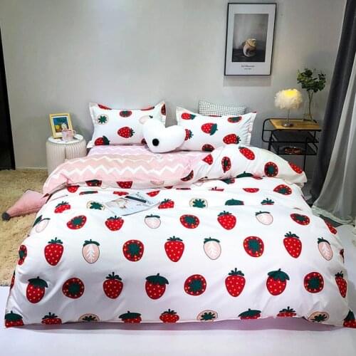 New Strawberry Bedding Sets Simple Cartoon Duvet Cover With Pillowcase Twin Full Queen King Size 3/4Pcs Bed Sheet