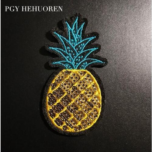 PGY 5pcs/Lot Cheap Wholesale Fruit Patch Hot Melt Adhesive Pineapple Applique Embroidery Patch DIY Clothing Accessory Patches