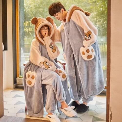 Couple Pajamas Womens Autumn and Winter Coral Velvet Thickened Velvet New Can Be Worn Outside Men Facecloth Home Wear Set