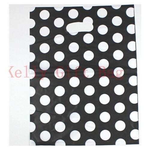50pcs/lot White Round Dots Black Plastic Gift Bag 25x35cm Boutique Jewelry Packaging Bag Big Plastic Shopping Bags With Handle