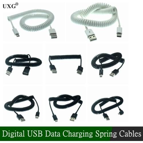 Spring USB Cable Micro Mini USB C Type C Male to Male Female Fast Charging USB C Phone Cord Digital USB Data Charging Cables