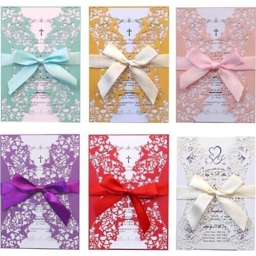 20pcs Wedding Invitations Card Hollow Invite Envelopes with Ribbon Bridal Shower