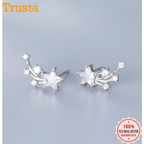 Trustdavis Genuine 925 Sterling Silver Sweet Symmetry Star CZ Stud Earrings For Fashion Woman Wedding Party Fine Jewelry DA1232