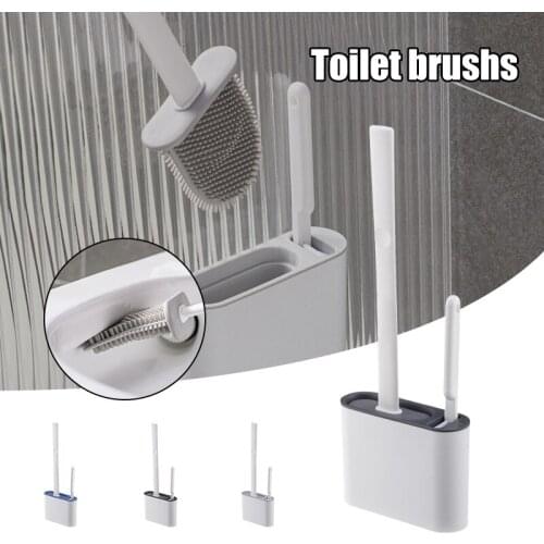Toilet Brush With Holder And Plunger Set Wall-Mounted Flexible Silicone Bathroom Scrub Toilet Brush Set S55